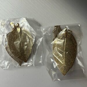 Golden Lattice Leaf - Necklace And Earrings Set